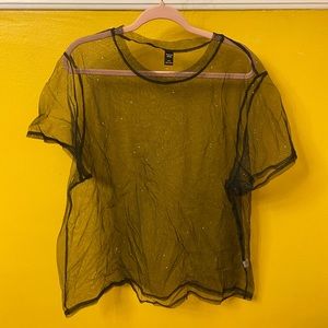 SHEIN 4X black mesh sparkly top